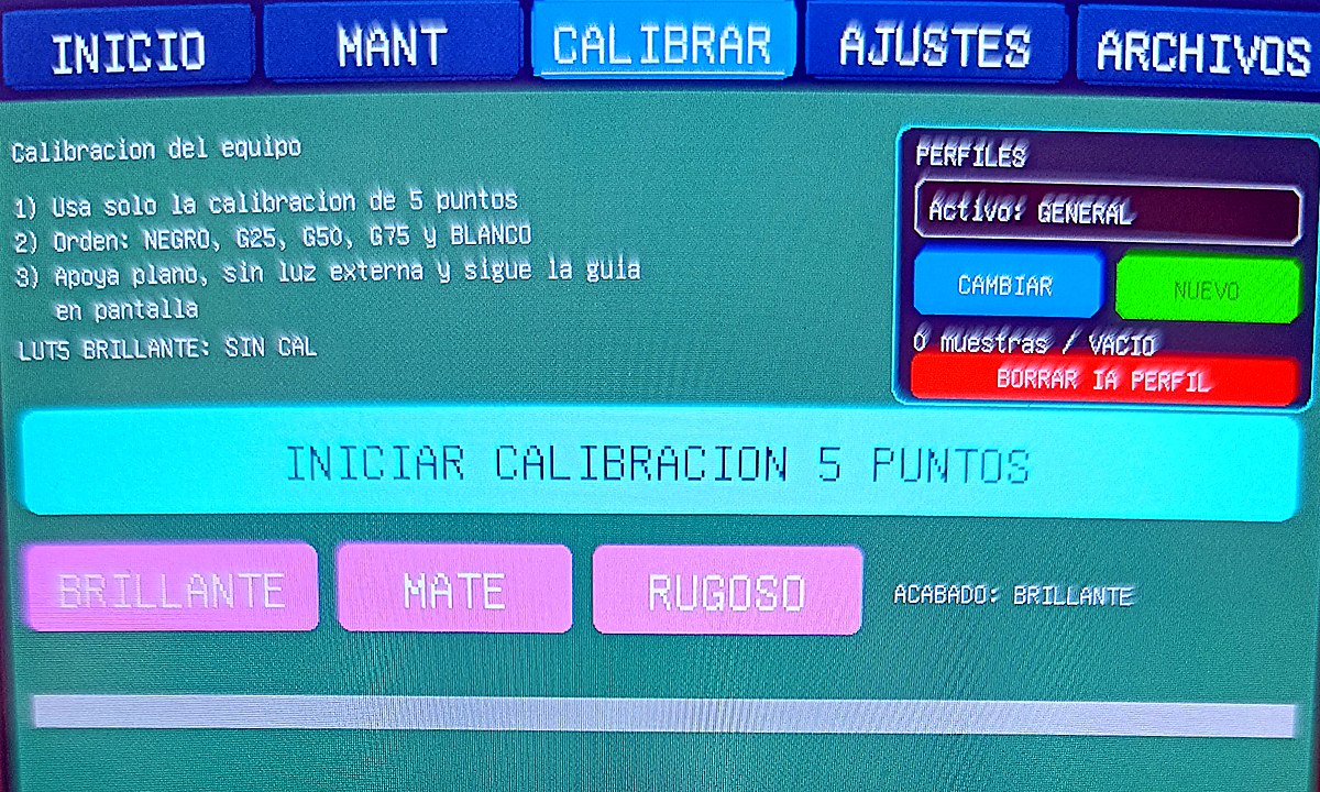 Pantalla de calibración de cinco puntos de ColorFerm DeltaE
