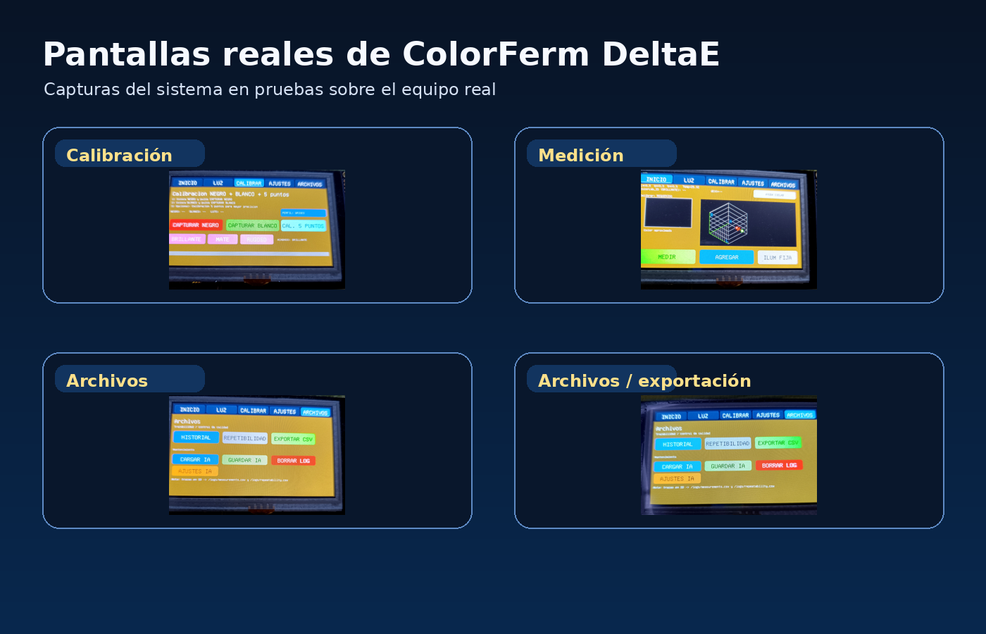 Pantallas reales del sistema ColorFerm DeltaE